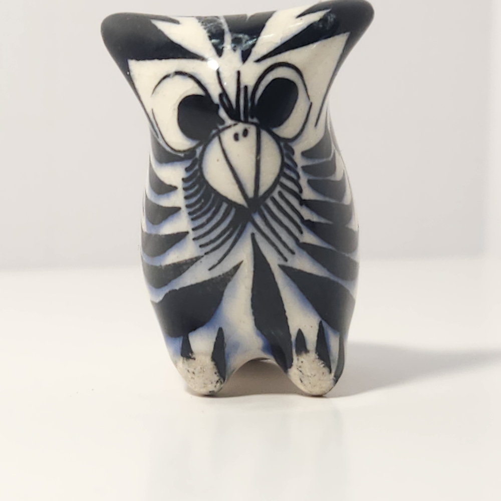 Black and White Ceramic Owl Figurine